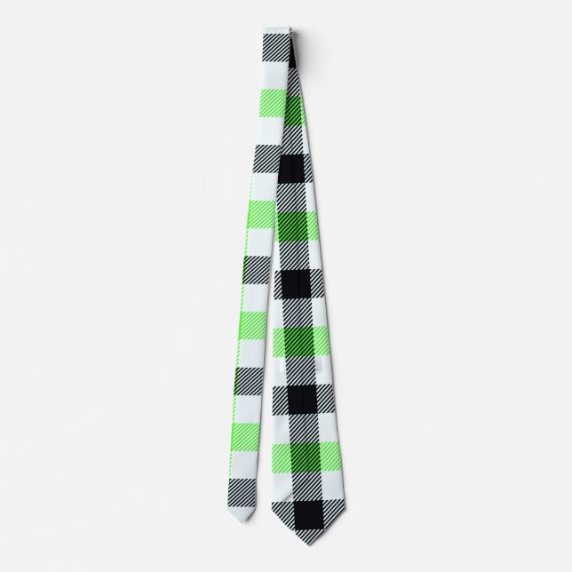 Gravata Padrão de Xadrez verde limão, Preto e Branco (Verso)