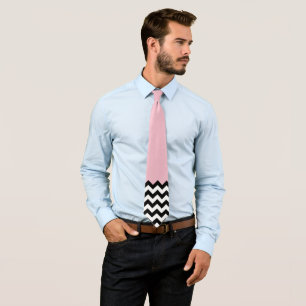 Gravata Padrão de ziguezague preto e branco, Chevron, rosa