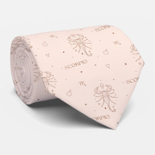 Gravata Padrão de Zodíaco de Escorpião em Marrom e Borgonh