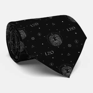 Gravata Padrão de Zodíaco de Leão em Preto e Branco