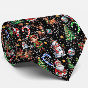 Gravata Padrão Decorativo de Natal com Fundo Preto