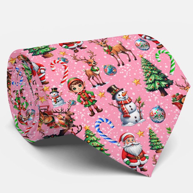Gravata Padrão Decorativo de Natal com Fundo Rosa (Criador carregado)