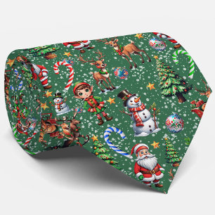 Gravata Padrão Decorativo de Natal com Fundo Verde