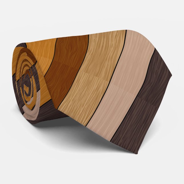 Gravata Padrão Diagonal de Faixa de Madeira Marrom (Rolled)
