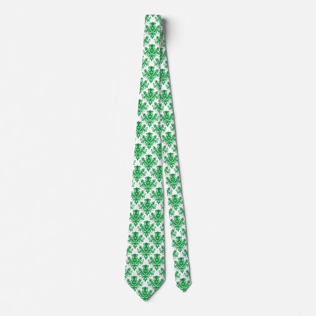 Gravata Padrão do Damask 02 - Grass Green on White (Frente)