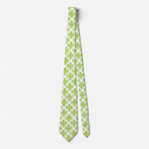 Gravata Padrão do Damask 02 - Verde marciano em branco