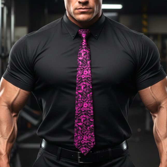 Gravata Padrão do Retro Hibiscus Fuchsia Hawaiian (Criador carregado)