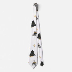 Gravata Padrão Dourado da árvore de Natal Preto