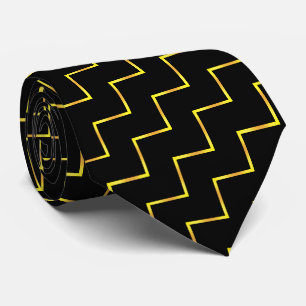 Gravata Padrão Dourado de Chevron Elegante moderno em pret
