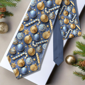 Gravata Padrão Dourado de Natal Azul nº 12 ID1009