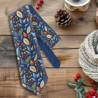 Gravata Padrão Dourado de Natal Azul nº 18 ID1009