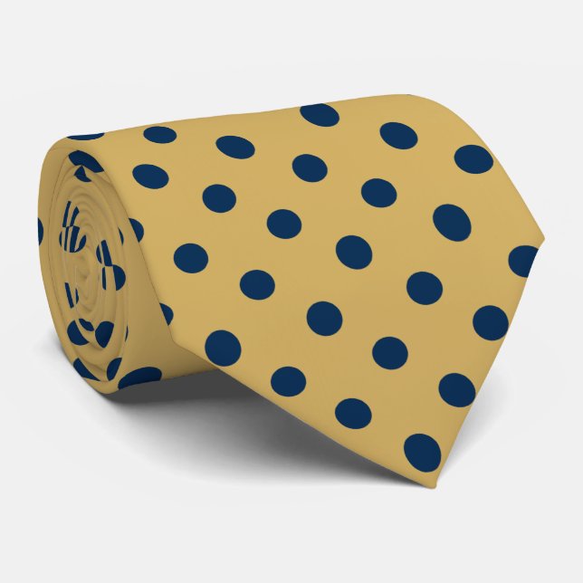 Gravata Padrão Dourado E Marinho Azul Polka-Dot Invisível (Rolled)