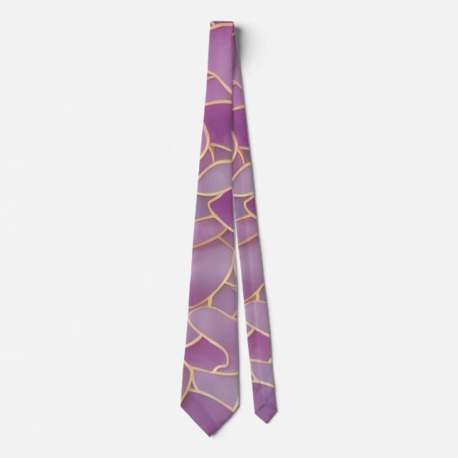 Gravata Padrão Dourado e roxo de folhas (Frente)