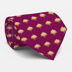 Gravata Padrão Dourado Magenta Lotus Luxuoso Casamento Ind