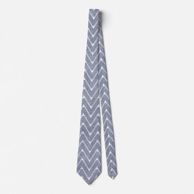 Gravata Padrão Dusty Denim Blue Chevron Pequeno (Frente)