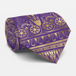 Gravata Padrão Egípcio Olhar De Couro Dourado E Roxo