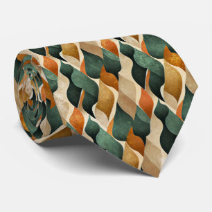 Gravata Padrão Elegante Art Déco em Verde Escuro e Dourado