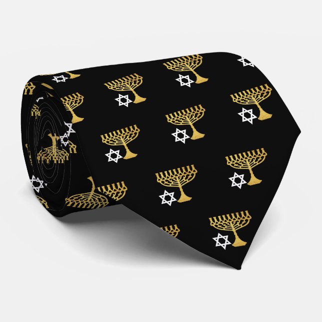 Gravata Padrão Elegante de Feriado de Hanukkah Dourado (Rolled)
