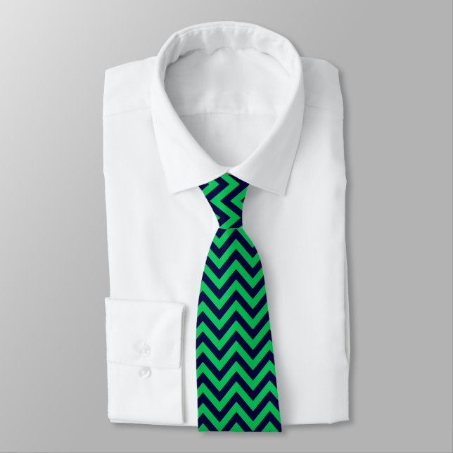 Gravata Padrão Emerald, Marinho Azul Grande Chevron ZigZag (Amarrado)