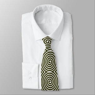 Gravata Padrão Espiral - Azeite Escuro e Branco