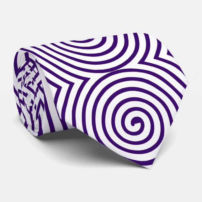 Gravata Padrão Espiral - Branco com Roxo Profundo (Rolled)