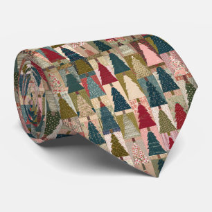 Gravata Padrão Festivo de Árvore de Natal em Patchwork (3)