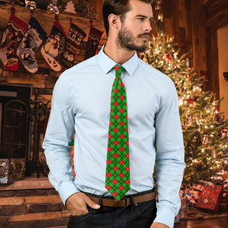 Gravata Padrão Festivo de Natal Argyle Vermelho e Verde