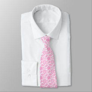 Gravata Padrão Floral 280313 - Rosa sobre Branco