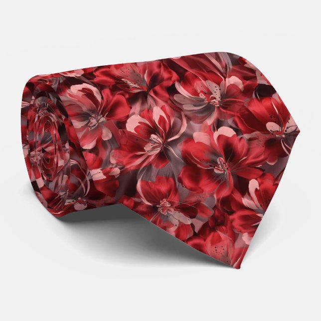 Gravata Padrão Floral Abstrato Vermelho (Rolled)