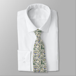 Gravata Padrão floral azul, amarelo e branco contínuo
