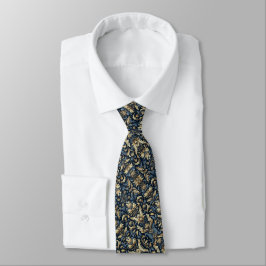 Gravata Padrão Floral Azul, Dourado e Preto