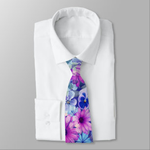Gravata Padrão Floral Azul Magenta Rosa