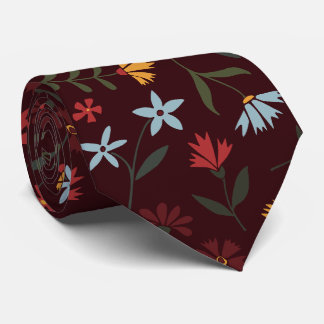 Gravata Padrão Floral Azul-Marinho Colorido Elegante