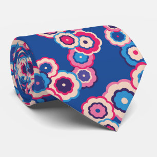 Gravata Padrão floral azul rosa retrô dos anos 60