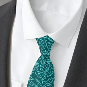 Gravata Padrão Floral Azul Turquesa Elegante