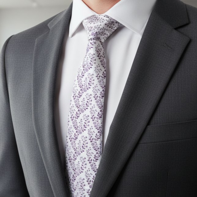 Gravata Padrão Floral Boho Moderno Ameixa Branco (Criador carregado)