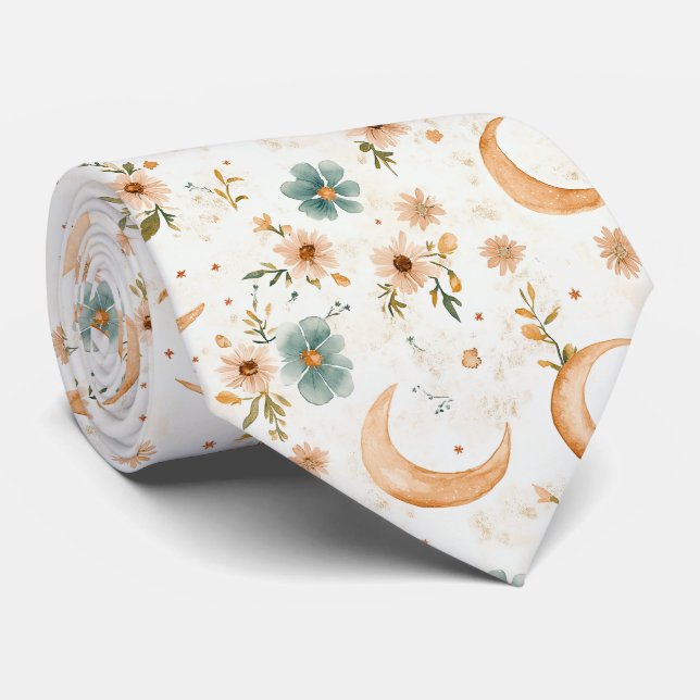 Gravata Padrão Floral Boho Rústico Lua (2) (Rolled)