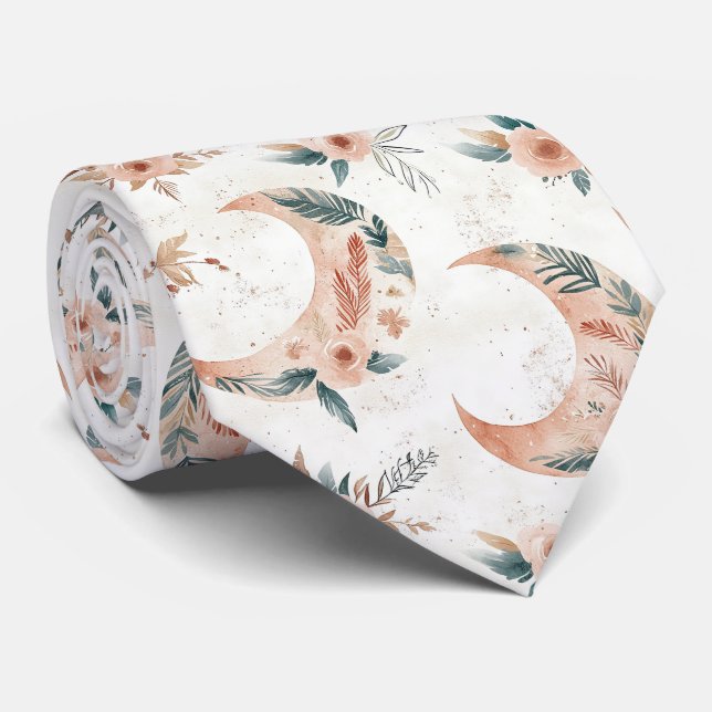 Gravata Padrão Floral Boho Rústico Lua (3) (Rolled)