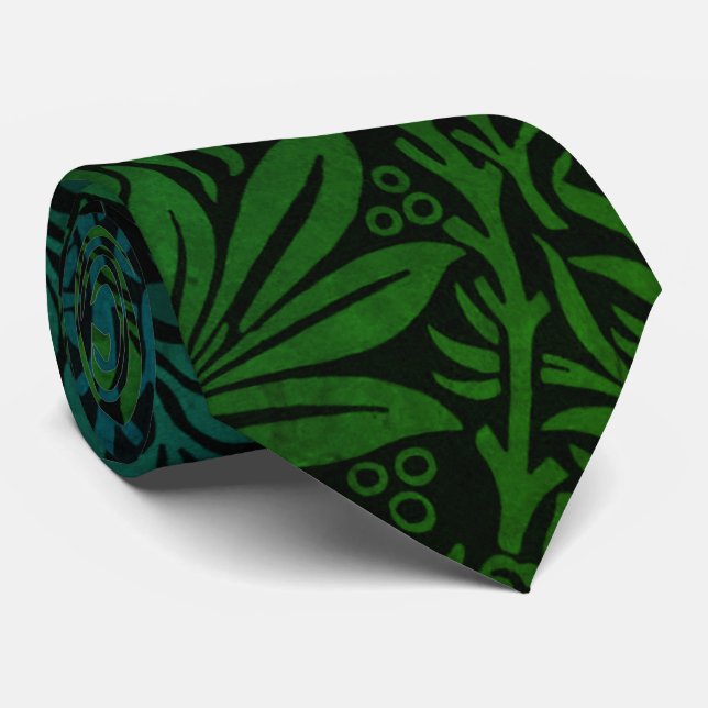 Gravata Padrão Floral Boho Verde Elegante (Rolled)
