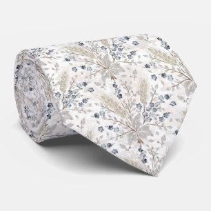Gravata Padrão Floral Botânico Boho Neutro Suave