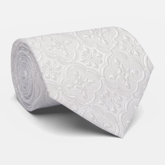 Gravata Padrão Floral Branco (Rolled)