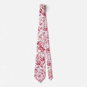 Gravata Padrão floral branco vermelho-claro
