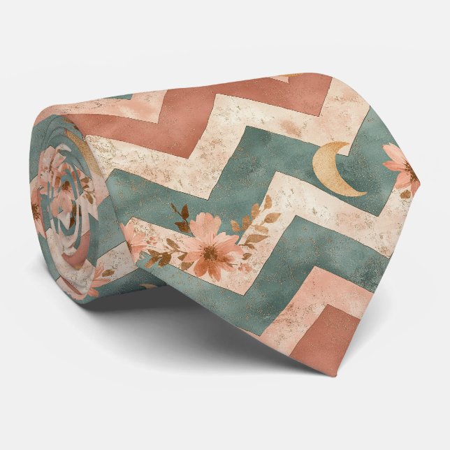 Gravata Padrão Floral Chevron da Lua Rústica (5) (Rolled)