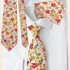 Gravata Padrão Floral Clássico Cor-de-Rosa e Azeitona