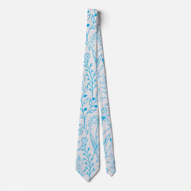 Gravata Padrão Floral Clássico mono tone Blue.A07 OfWhite (Frente)