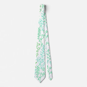 Gravata Padrão Floral clássico Tons verdes A02. BG branco