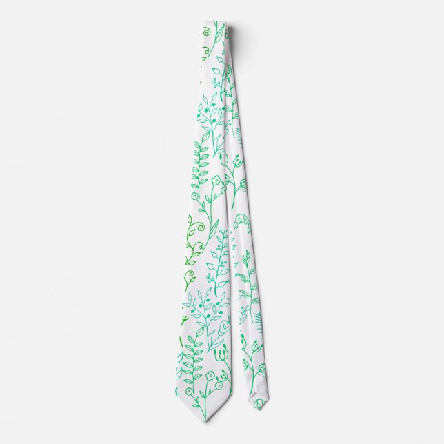 Gravata Padrão Floral clássico Tons verdes A02. BG branco (Frente)