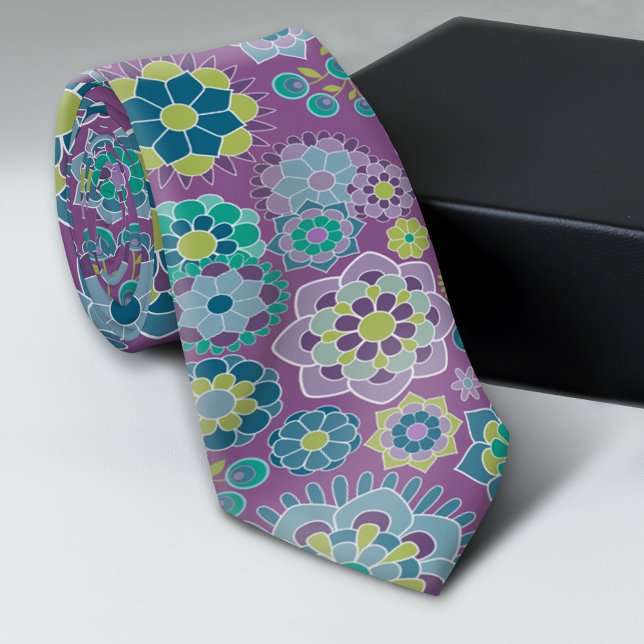 Gravata Padrão Floral Colorido Funky - Roxo (Trendy Neck Tie Pattern)