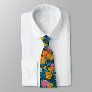 Gravata Padrão Floral Colorido Rustic Vintage em Azul (2)
