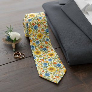 Gravata Padrão Floral Colorido Siciliano Chic com Girassói